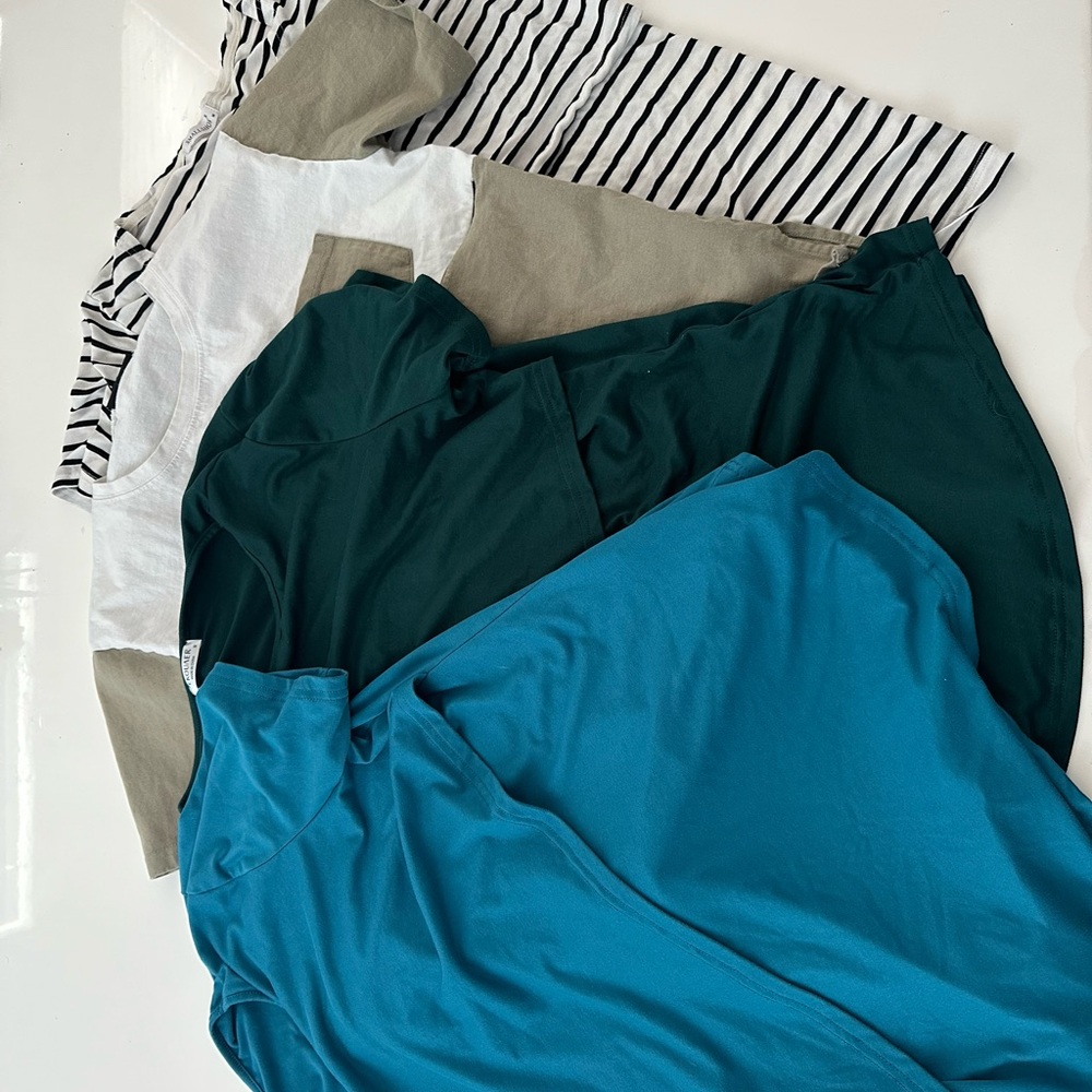 Assorted T-Shirts in Blue, Green, and Stripes